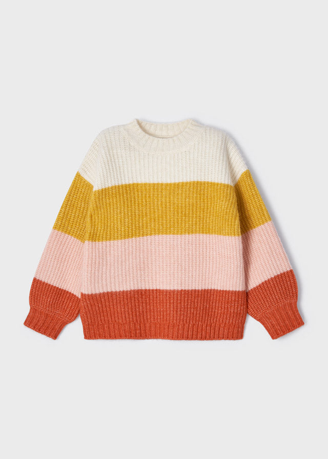 Noisy May color block sweater in orange & pink