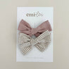 Alligator Clip Bow Set - Textured Mauve & Taupe Mini Check