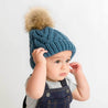 Slate Blue Pop Pom Pom Beanie Hat : S (0-6 Months)