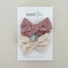 Alligator Clip Bow Set- Embroidered Blush/Ivory