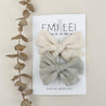 Alligator Clip Bow Set - Mint & Ivory Stitched Floral