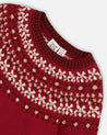 Intarsia Sweater With Long Puff Sleeves Burgundy