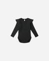 SHOULDER RUFFLE BODYSUIT || BLACK