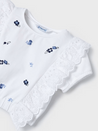 Blue Embroidered Ruffled T-Shirt