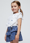 Blue Embroidered Ruffled T-Shirt