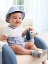 Blue Striped Romper with Hat