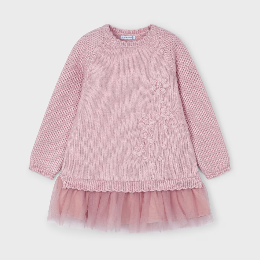 Mayoral-Girls Pink Flower Knitted Dress