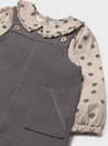 Grey Polkadot Overall Dress
