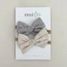 Nylon Stretchy Bow Headband Set - Dusty Blue & White