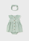 Baby Cotton Dress and Headband Set - Green Floral